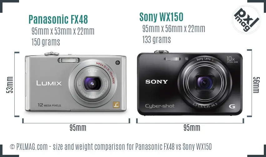 Panasonic FX48 vs Sony WX150 size comparison