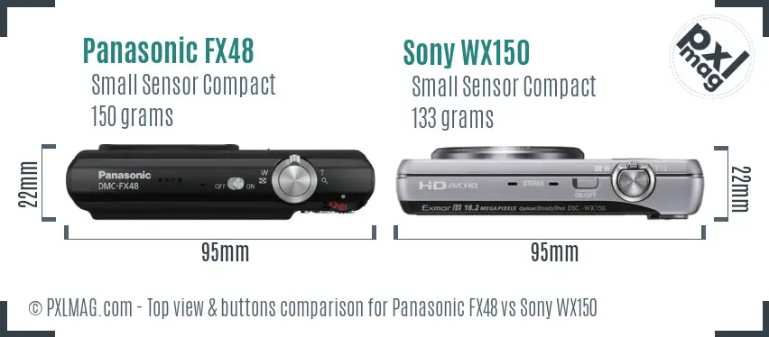 Panasonic FX48 vs Sony WX150 top view buttons comparison