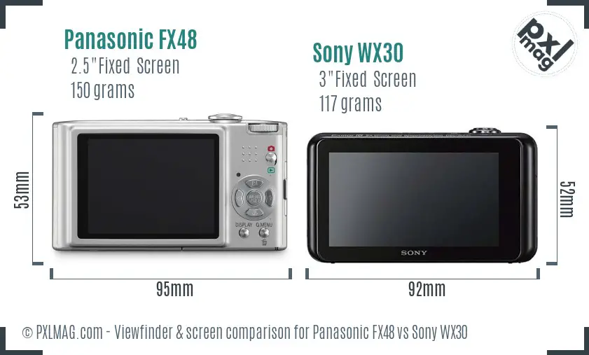 Panasonic FX48 vs Sony WX30 Screen and Viewfinder comparison
