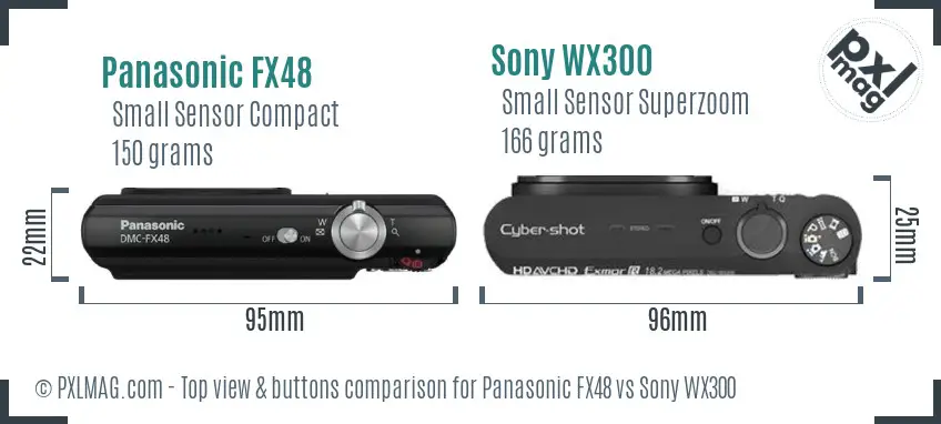 Panasonic FX48 vs Sony WX300 top view buttons comparison Panasonic FX48 vs Sony WX300 top view buttons comparison