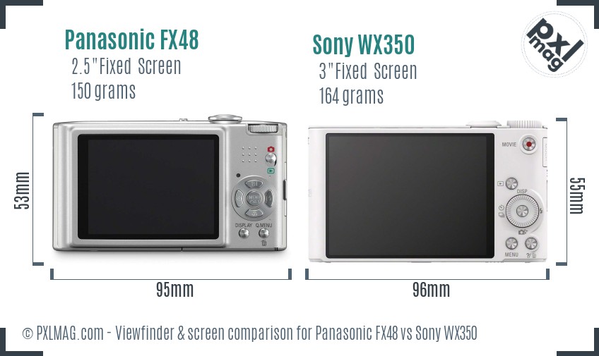 Panasonic FX48 vs Sony WX350 Screen and Viewfinder comparison