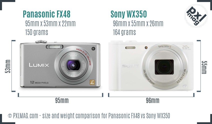 Panasonic FX48 vs Sony WX350 size comparison