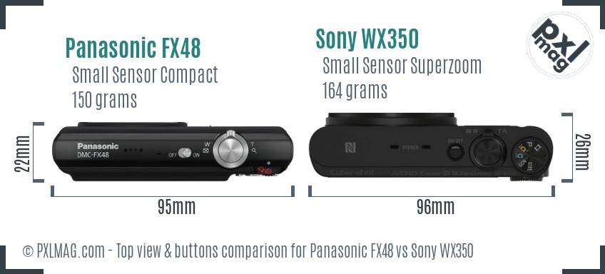 Panasonic FX48 vs Sony WX350 top view buttons comparison