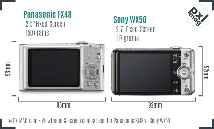 Panasonic FX48 vs Sony WX50 Screen and Viewfinder comparison