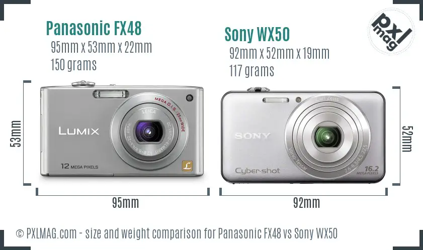 Panasonic FX48 vs Sony WX50 size comparison
