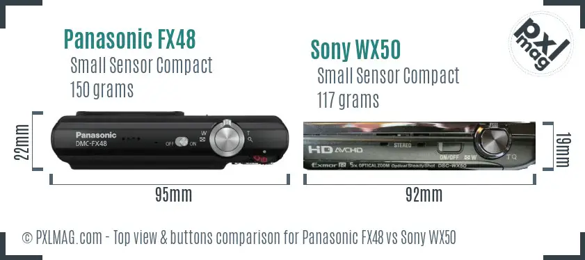 Panasonic FX48 vs Sony WX50 top view buttons comparison