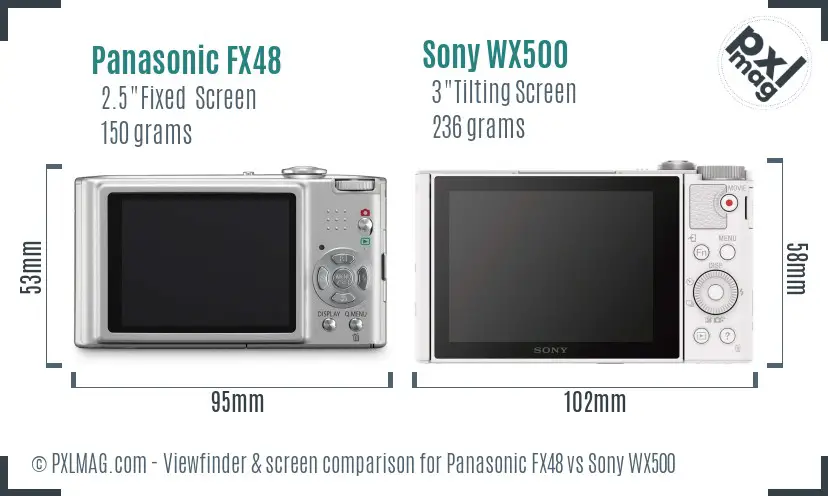 Panasonic FX48 vs Sony WX500 Screen and Viewfinder comparison