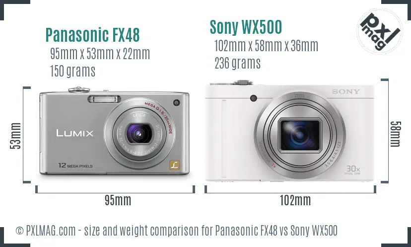 Panasonic FX48 vs Sony WX500 size comparison