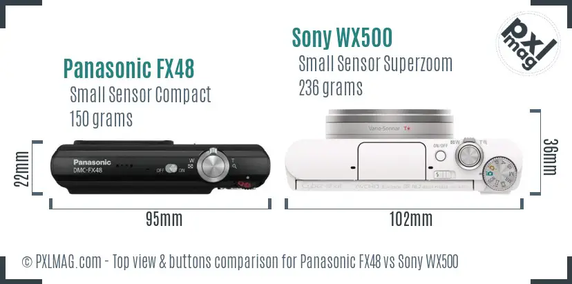 Panasonic FX48 vs Sony WX500 top view buttons comparison
