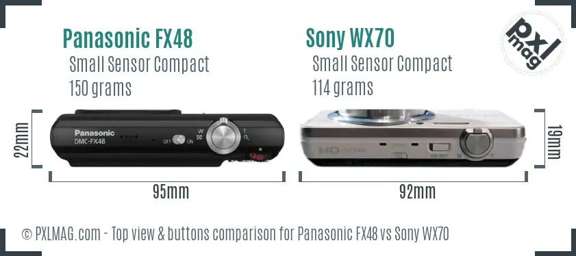 Panasonic FX48 vs Sony WX70 top view buttons comparison