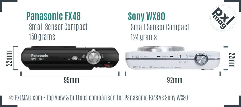 Panasonic FX48 vs Sony WX80 top view buttons comparison Panasonic FX48 vs Sony WX80 top view buttons comparison
