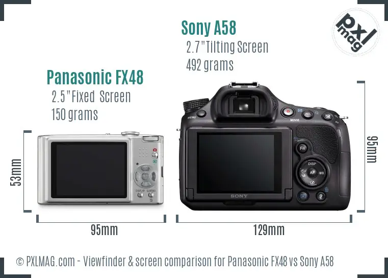 Panasonic FX48 vs Sony A58 Screen and Viewfinder comparison Panasonic FX48 vs Sony A58 Screen and Viewfinder comparison