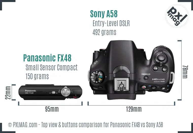 Panasonic FX48 vs Sony A58 top view buttons comparison Panasonic FX48 vs Sony A58 top view buttons comparison