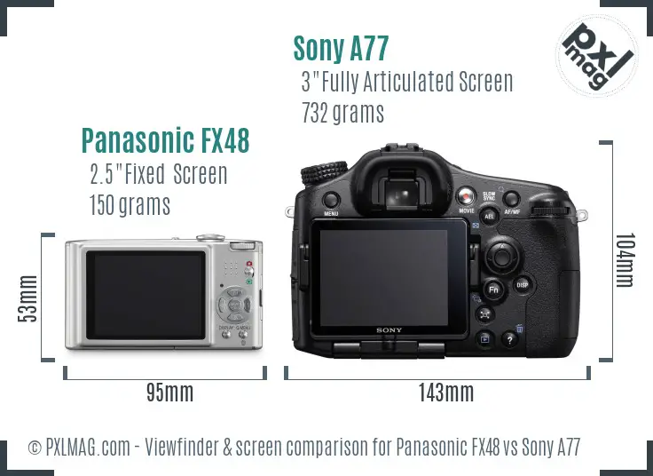 Panasonic FX48 vs Sony A77 Screen and Viewfinder comparison Panasonic FX48 vs Sony A77 Screen and Viewfinder comparison