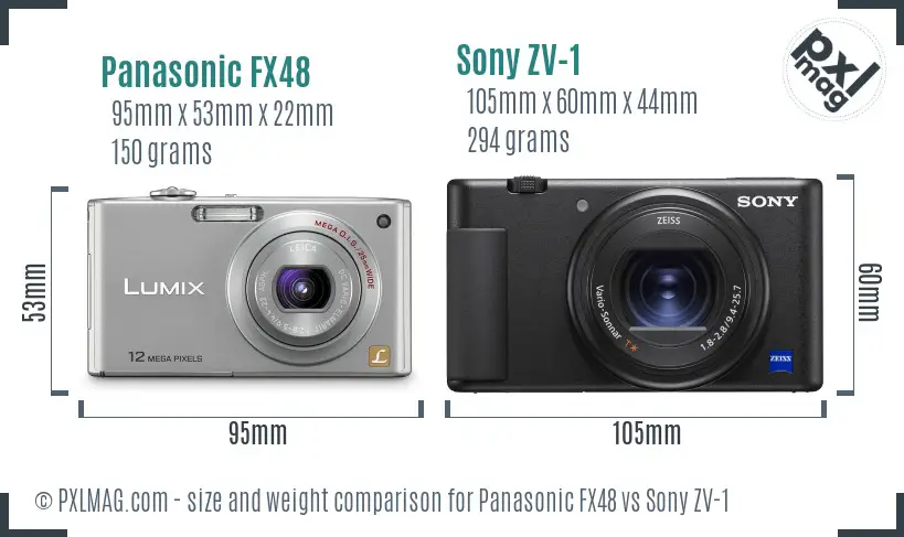 Panasonic FX48 vs Sony ZV-1 size comparison