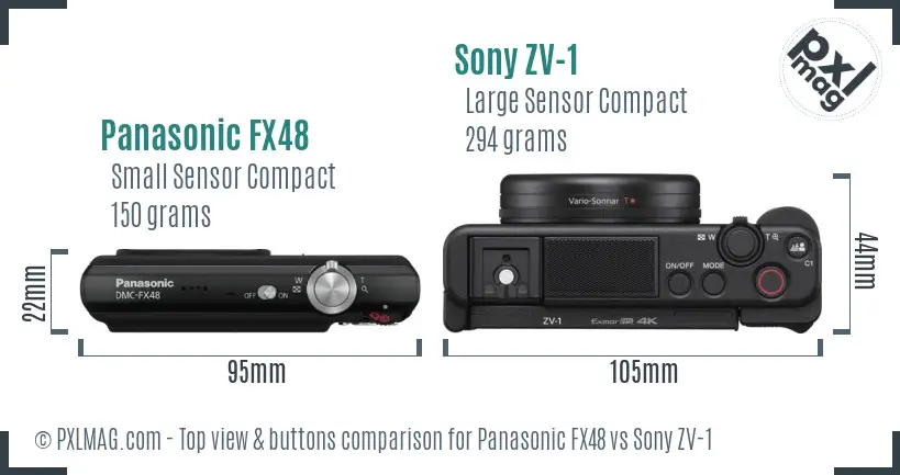 Panasonic FX48 vs Sony ZV-1 top view buttons comparison