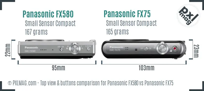 Panasonic FX580 vs Panasonic FX75 top view buttons comparison
