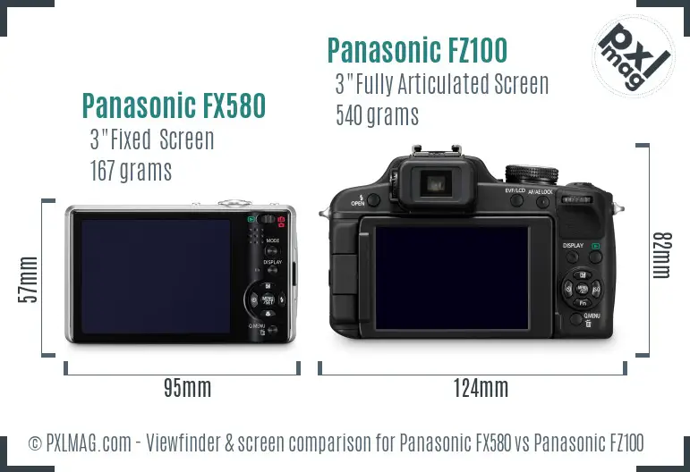 Panasonic FX580 vs Panasonic FZ100 Screen and Viewfinder comparison