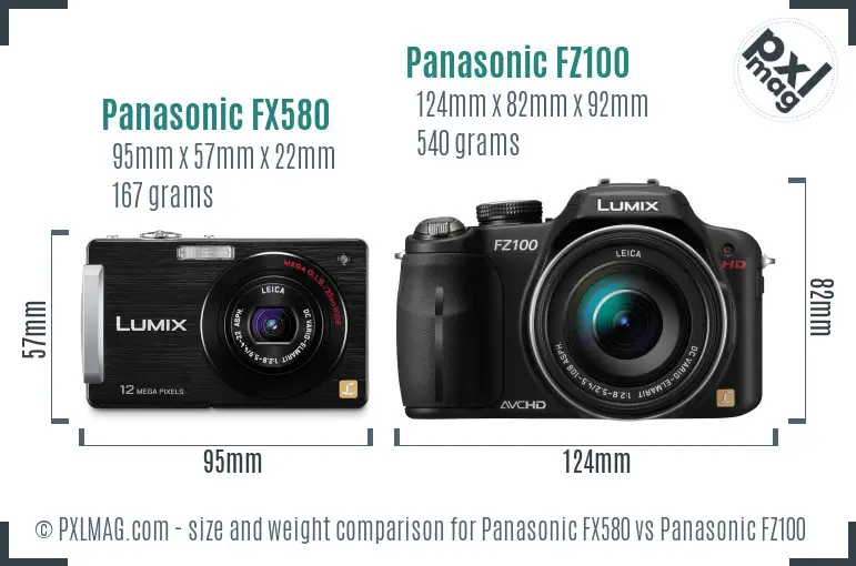 Panasonic FX580 vs Panasonic FZ100 size comparison