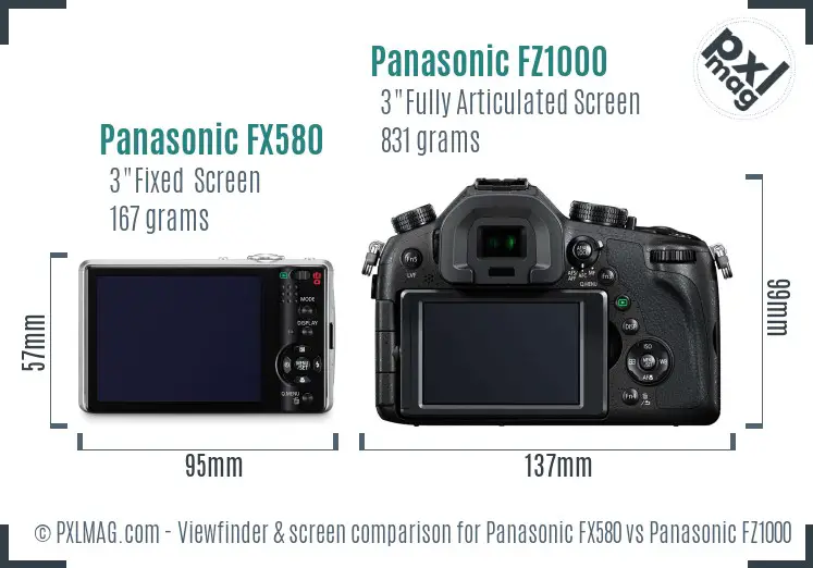 Panasonic FX580 vs Panasonic FZ1000 Screen and Viewfinder comparison