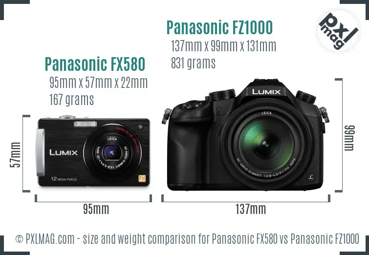 Panasonic FX580 vs Panasonic FZ1000 size comparison