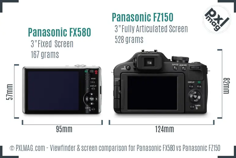 Panasonic FX580 vs Panasonic FZ150 Screen and Viewfinder comparison
