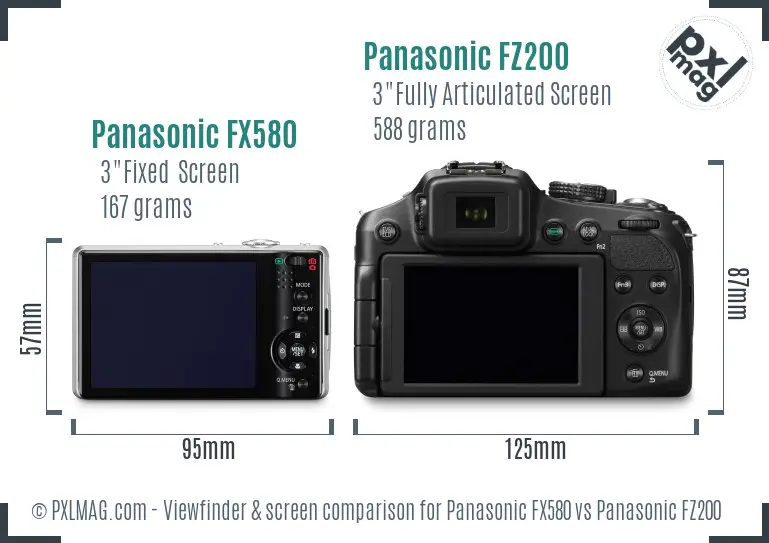 Panasonic FX580 vs Panasonic FZ200 Screen and Viewfinder comparison