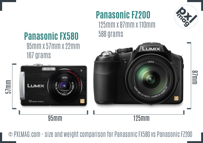 Panasonic FX580 vs Panasonic FZ200 size comparison