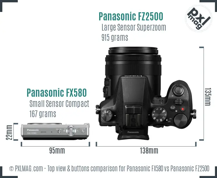 Panasonic FX580 vs Panasonic FZ2500 top view buttons comparison