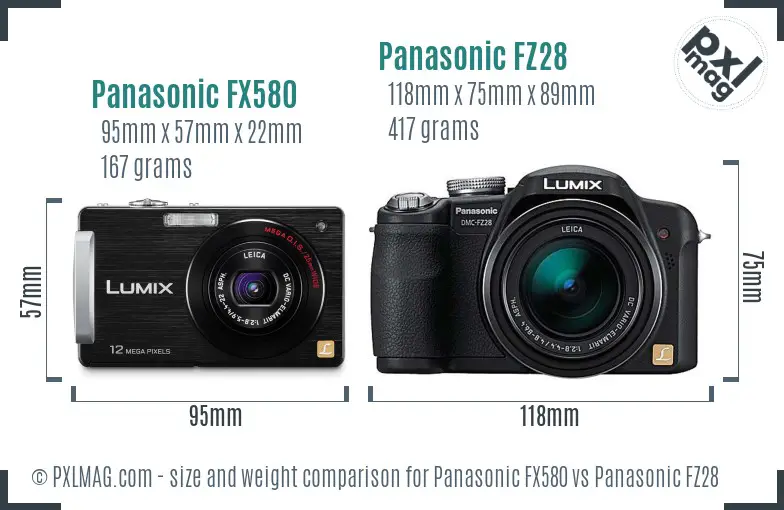 Panasonic FX580 vs Panasonic FZ28 size comparison
