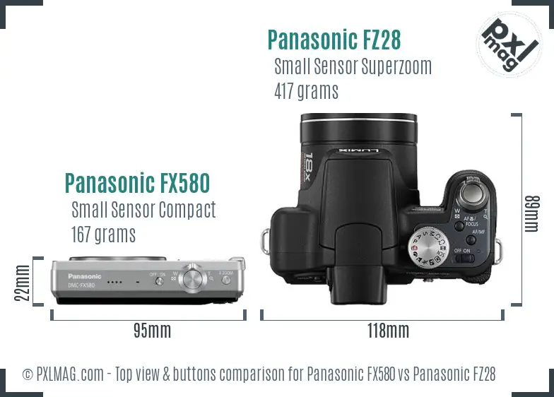 Panasonic FX580 vs Panasonic FZ28 top view buttons comparison