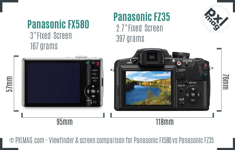 Panasonic FX580 vs Panasonic FZ35 Screen and Viewfinder comparison