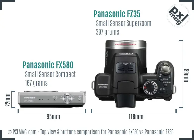 Panasonic FX580 vs Panasonic FZ35 top view buttons comparison