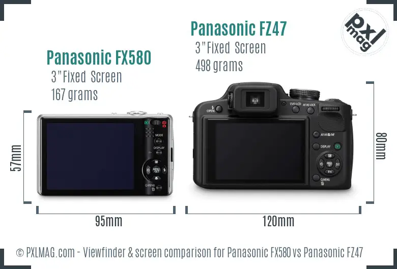 Panasonic FX580 vs Panasonic FZ47 Screen and Viewfinder comparison