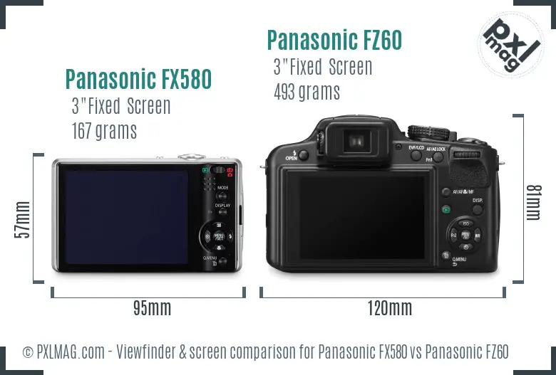 Panasonic FX580 vs Panasonic FZ60 Screen and Viewfinder comparison