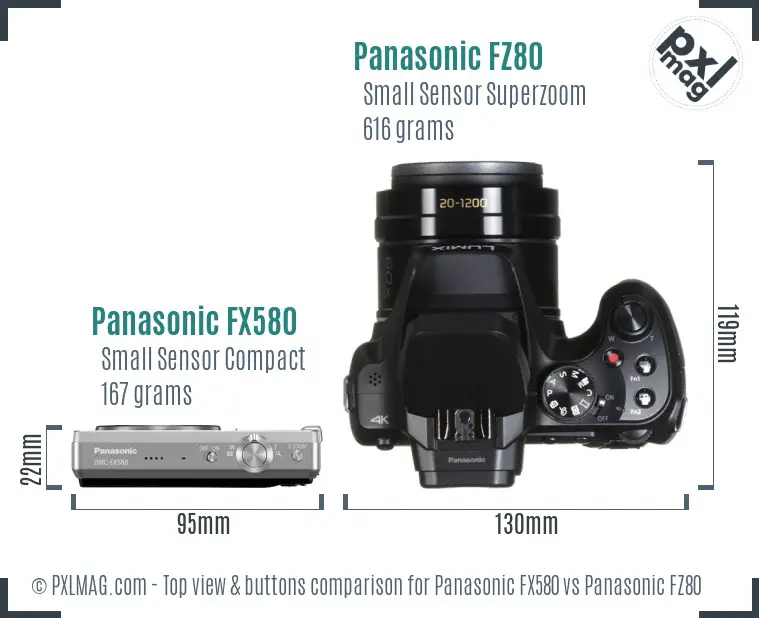 Panasonic FX580 vs Panasonic FZ80 top view buttons comparison