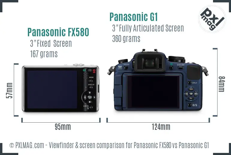 Panasonic FX580 vs Panasonic G1 Screen and Viewfinder comparison