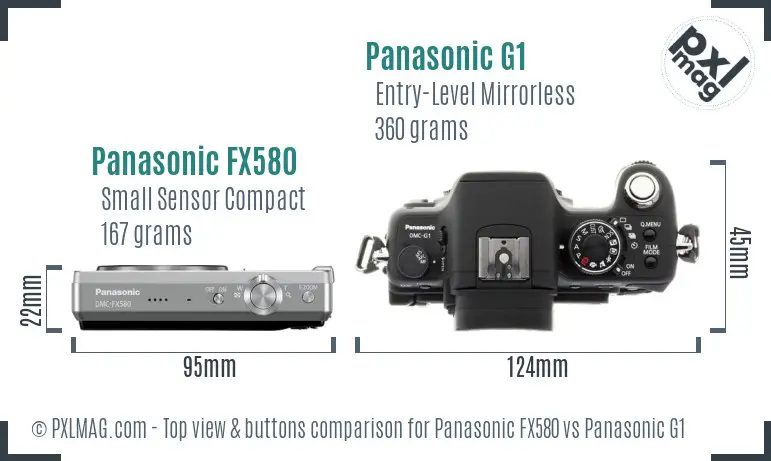 Panasonic FX580 vs Panasonic G1 top view buttons comparison