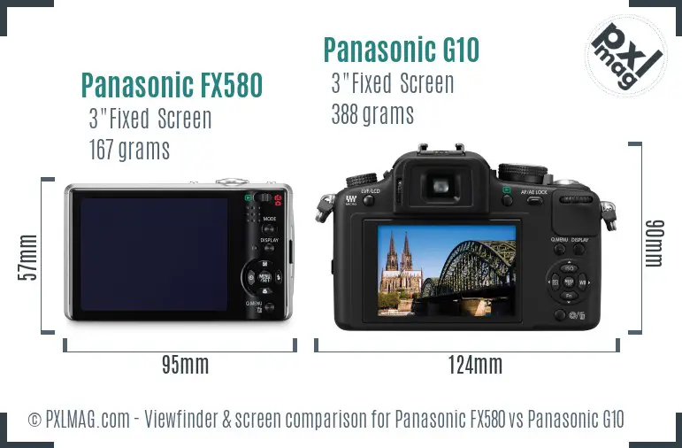 Panasonic FX580 vs Panasonic G10 Screen and Viewfinder comparison