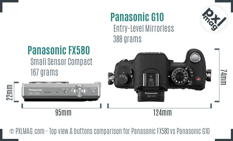 Panasonic FX580 vs Panasonic G10 top view buttons comparison