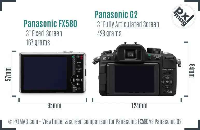 Panasonic FX580 vs Panasonic G2 Screen and Viewfinder comparison