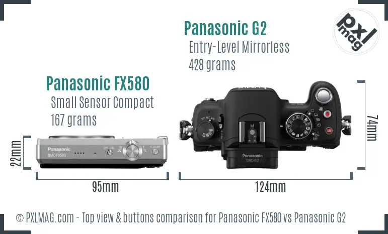 Panasonic FX580 vs Panasonic G2 top view buttons comparison