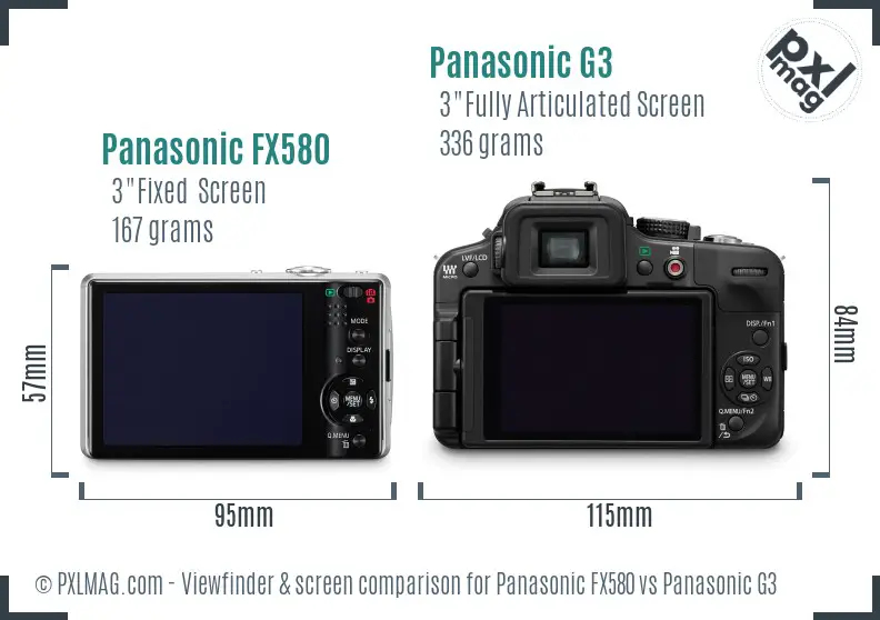 Panasonic FX580 vs Panasonic G3 Screen and Viewfinder comparison