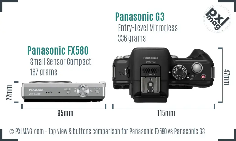 Panasonic FX580 vs Panasonic G3 top view buttons comparison
