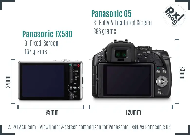 Panasonic FX580 vs Panasonic G5 Screen and Viewfinder comparison