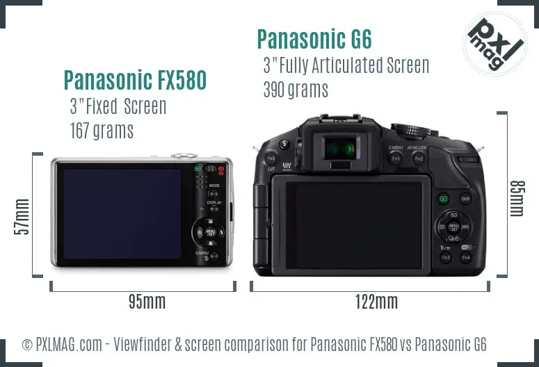 Panasonic FX580 vs Panasonic G6 Screen and Viewfinder comparison
