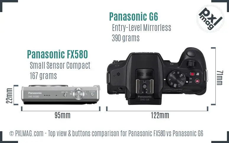 Panasonic FX580 vs Panasonic G6 top view buttons comparison