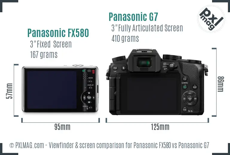 Panasonic FX580 vs Panasonic G7 Screen and Viewfinder comparison
