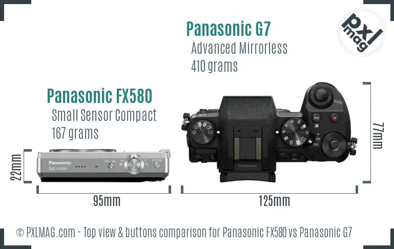 Panasonic FX580 vs Panasonic G7 top view buttons comparison