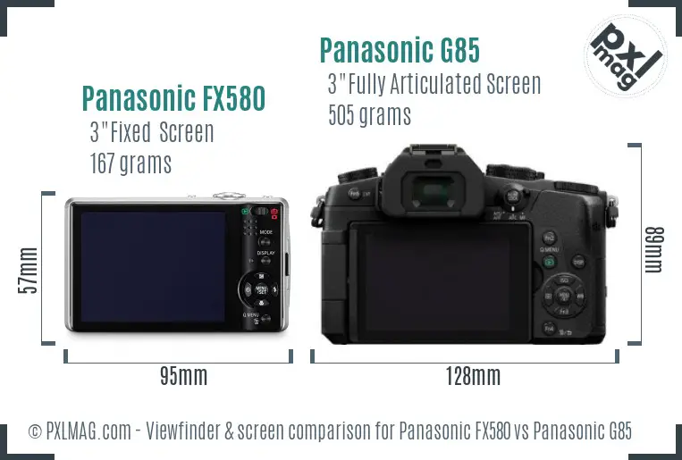 Panasonic FX580 vs Panasonic G85 Screen and Viewfinder comparison
